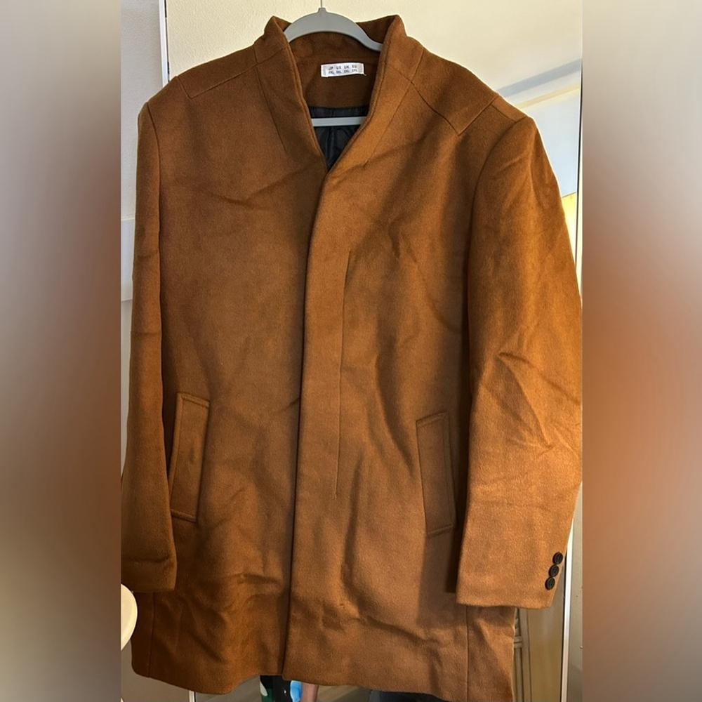 NEW Dark Camel Men's Luxury Mid Length Pea Coat Merino Wool Lined Winter 2X